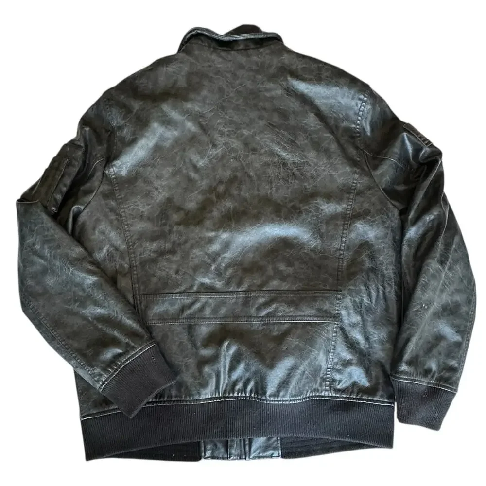 Tommy Hilfiger Mens Coat Size Large Black Faux Leather Fur Bomber Styler Y2K